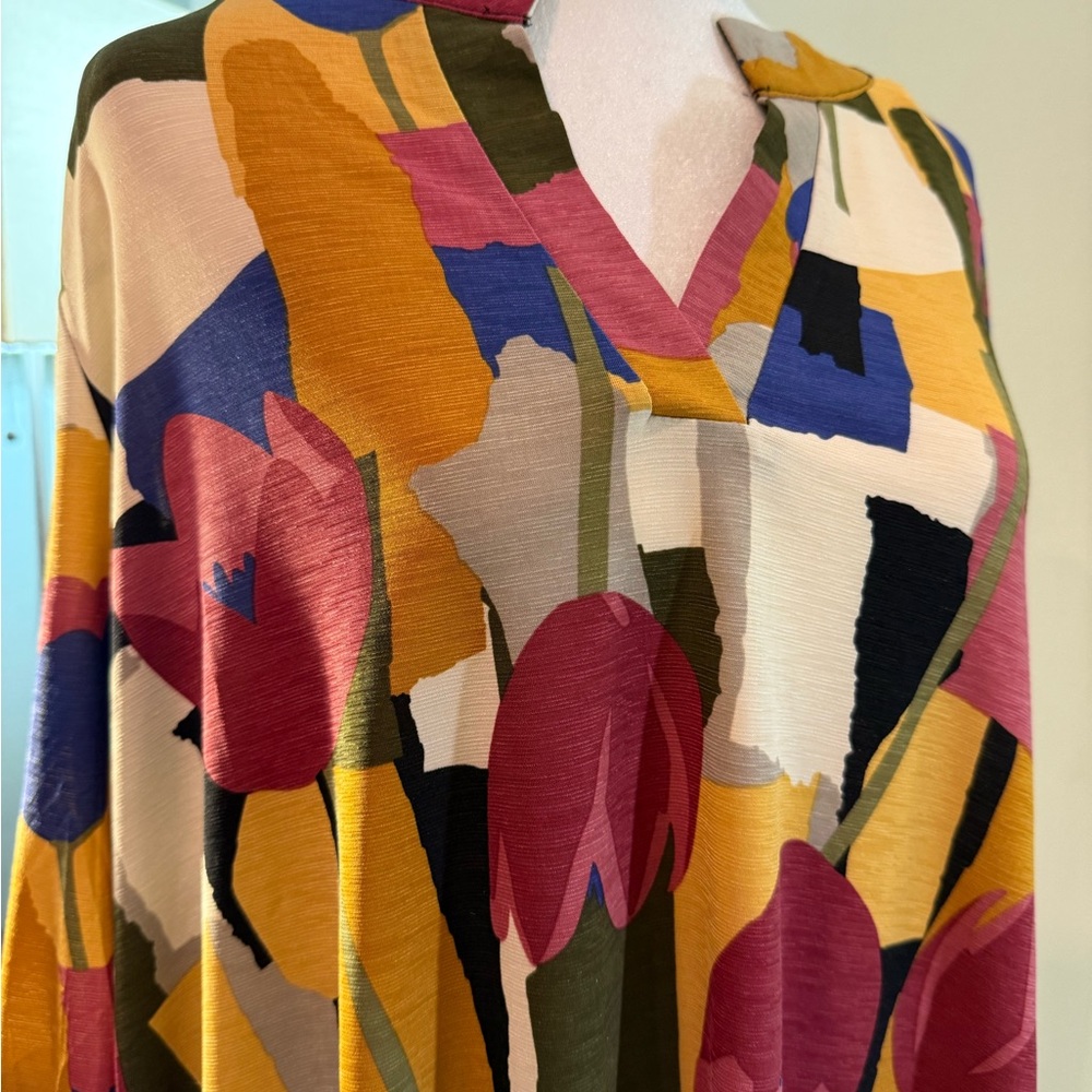 NWT Dear Scarlett Women's Boutique Abstract Floral Tunic Blouse Long Sleeves XL - Picture 13 of 16